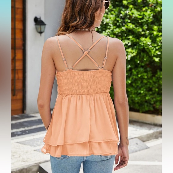 Lace and Chiffon Peplum Tank, Peach, Size XL - Picture 6 of 6